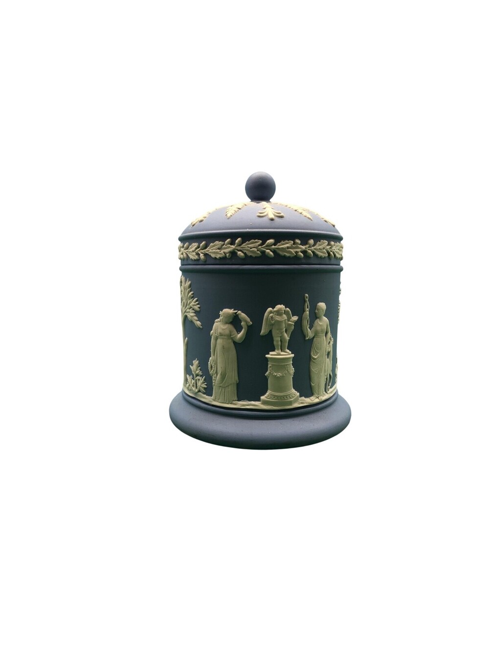 Wedgwood Pale Blue Jasperware Trinket Box Lidded Jar Neoclassical Figures Decor